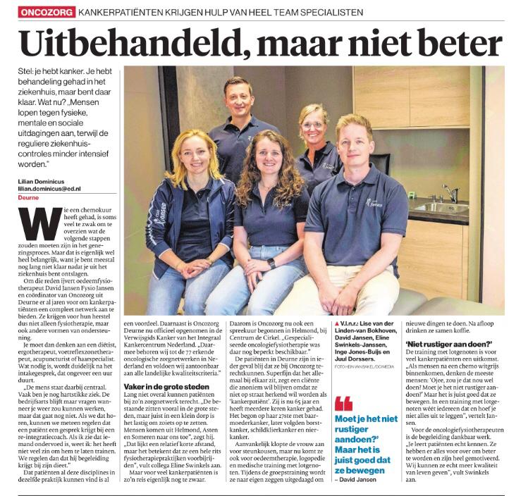 Oncozorg Deurne in het Eindhovens Dagblad gespecialiseerde zorg dichtbij huis